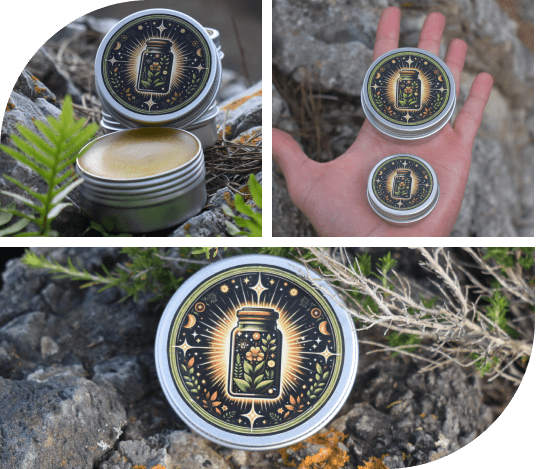 Collage de imágenes de la crema natural para dolor en diferentes presentaciones