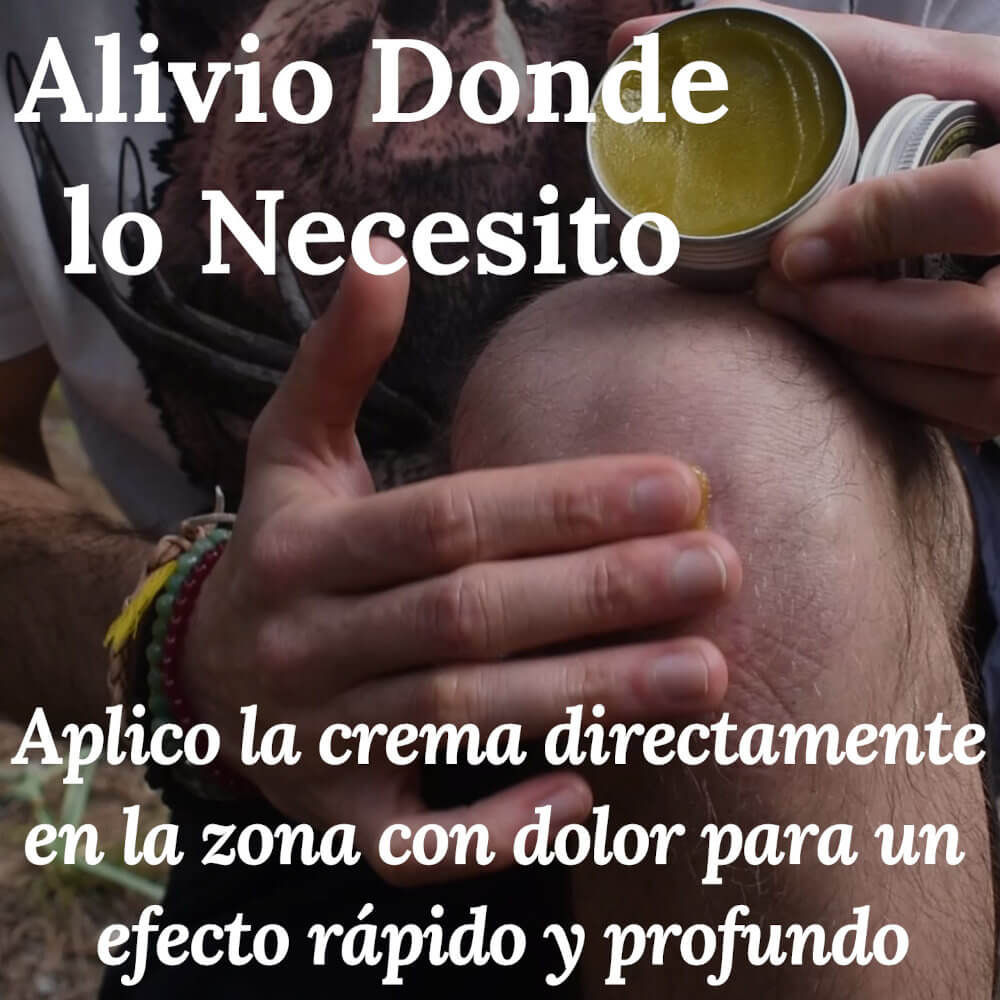 Aplicando crema natural de magicataplasma directamente en la rodilla para alivio rápido y profundo del dolor
